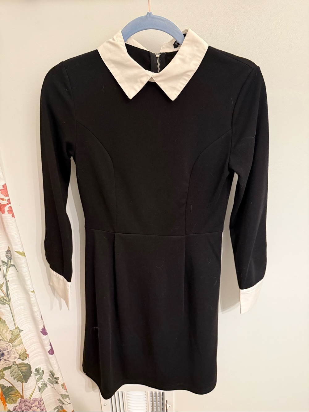 Black Mini Dress with White Collar and Cuffs - Classic Sophisticate